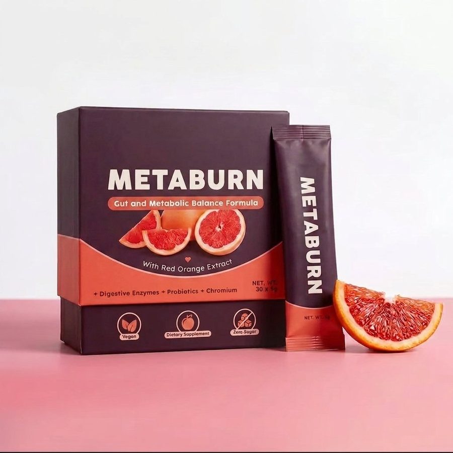 MetaBurn Schachtel in Pflaume und Korall mit einem Stick und einem Stück Blutorange
